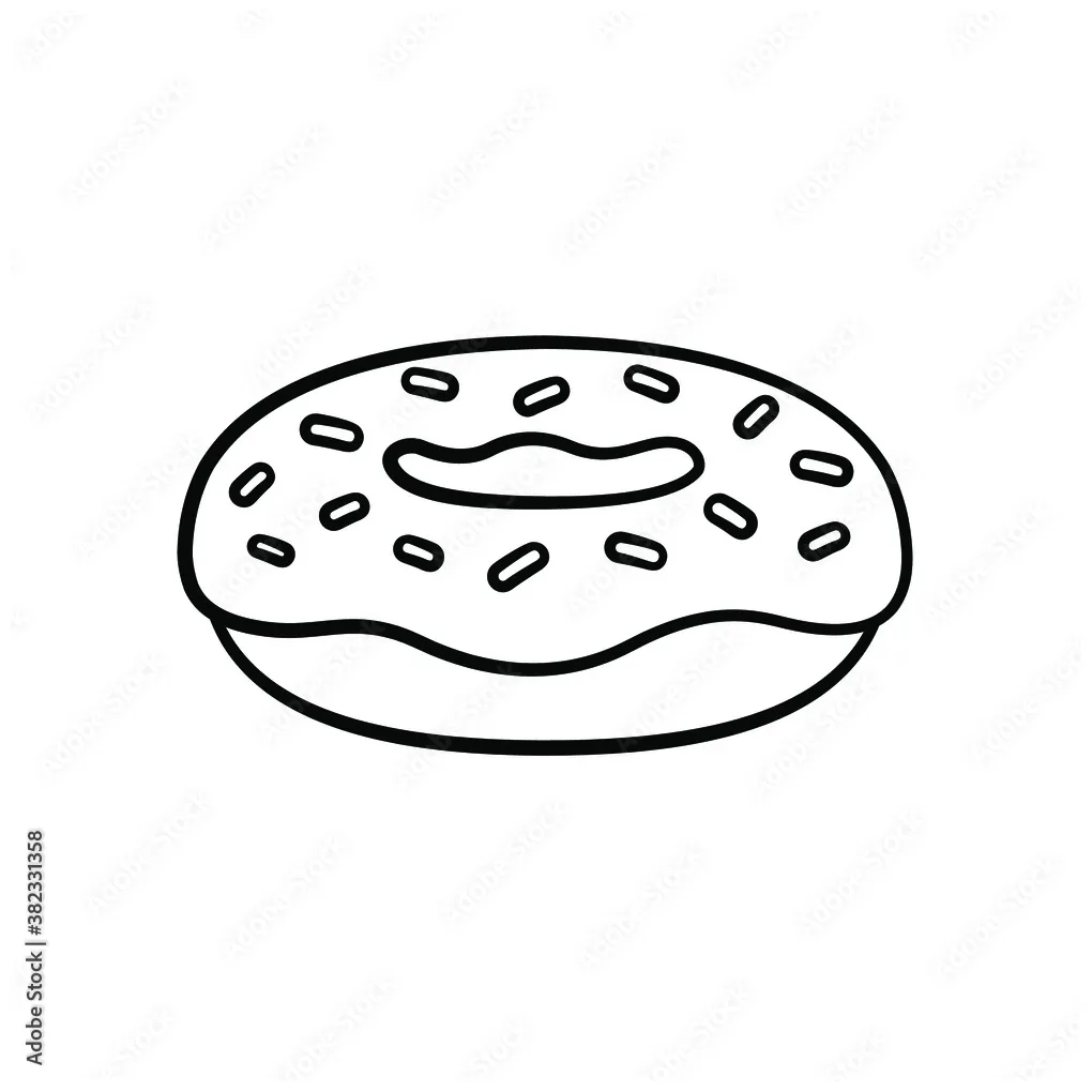 Donut with sprinkles line art illustration for children's coloring book