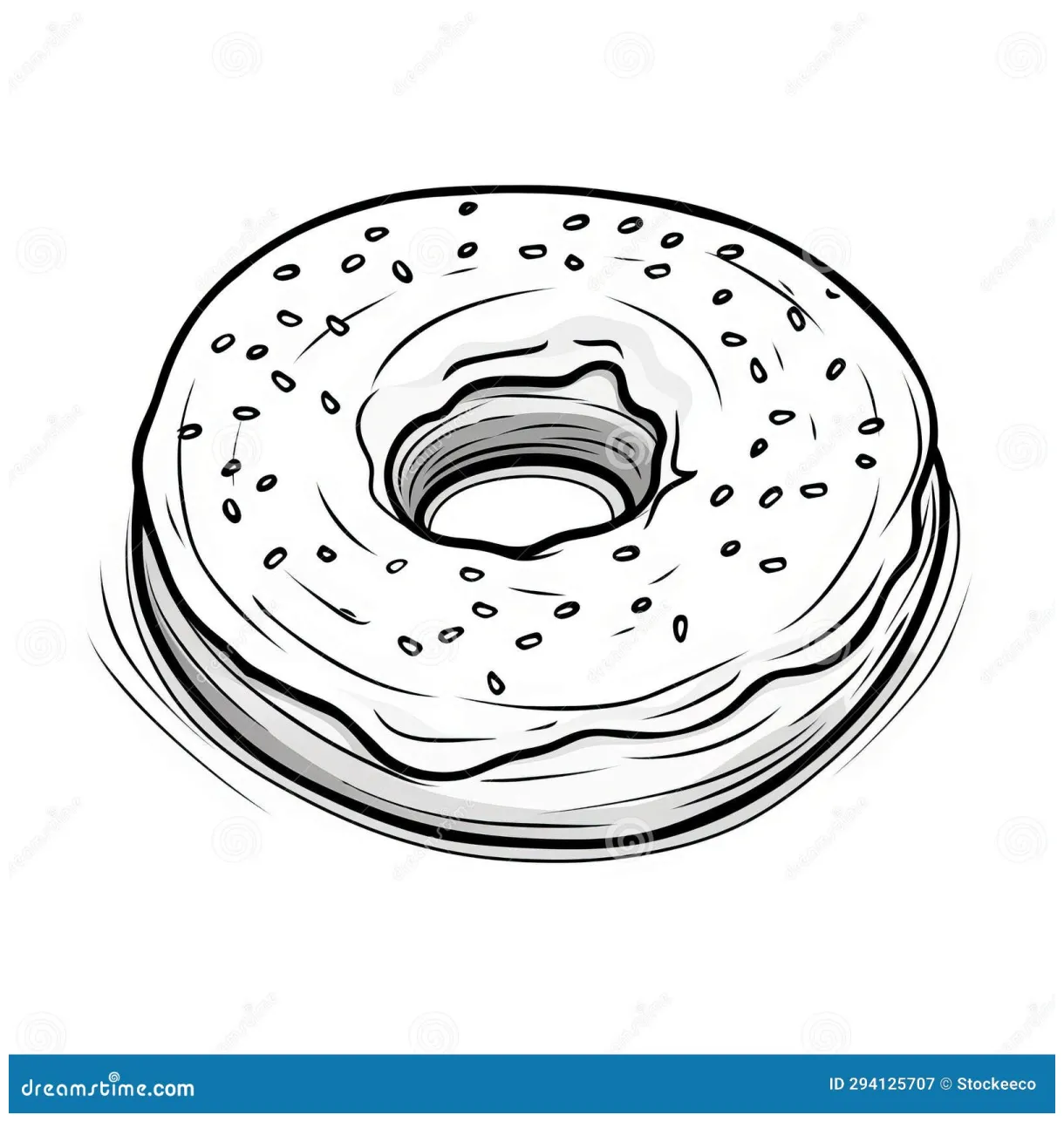 Black and White Donut Coloring Page with Sprinkles Stock Illustration