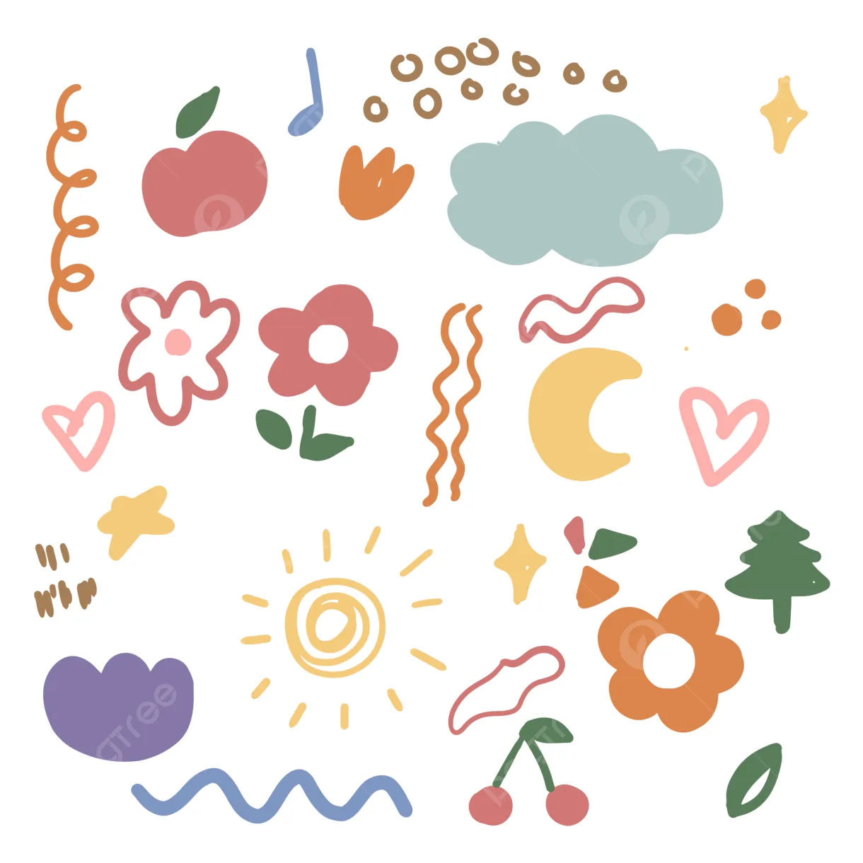 Cute Doodle Pattern Vector Art PNG, Colorful Cute Doodle, Cute Doodle