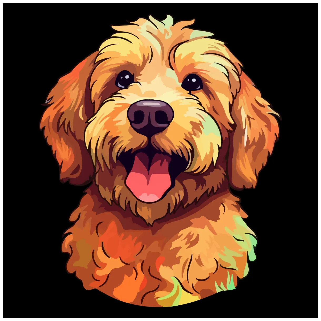 Colorful Golden Doodle Dog, Golden Doodle Portrait, Dog Sticker Clip