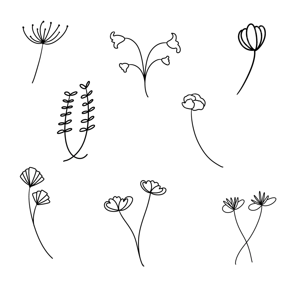 Flowers Doodle Lineart Set New, Doodle Drawing, Doodle Sketch, Line Art