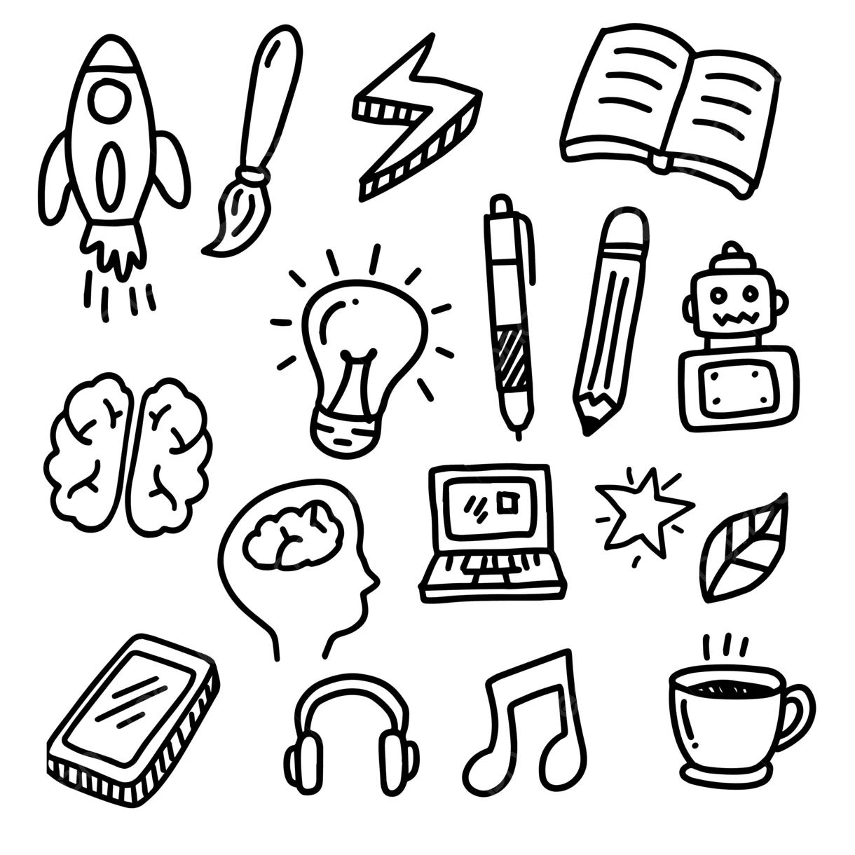 Set Of Creativity Doodle Vector, Doodle Drawing, Doodle Sketch