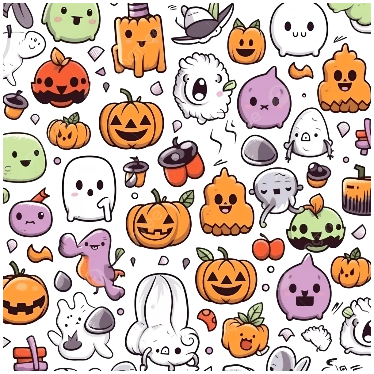 Halloween Cartoon Doodle Kawaii Pattern Design Illustration, Doodle