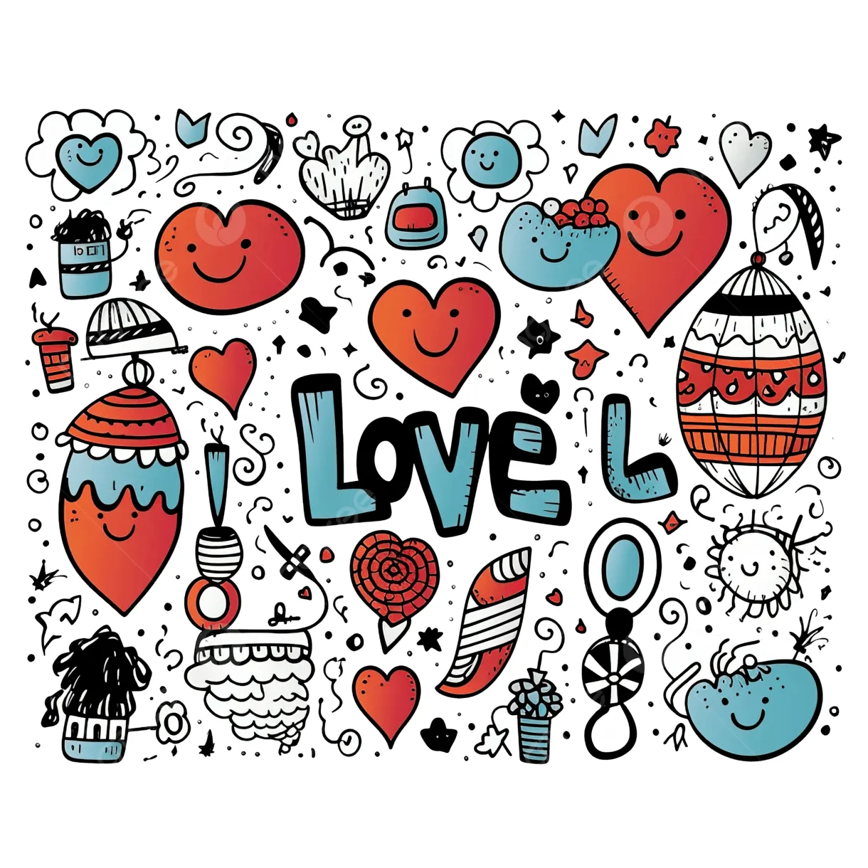 Cute Cartoon Vector Hand Drawn Doodle Love Illustration, Doodle