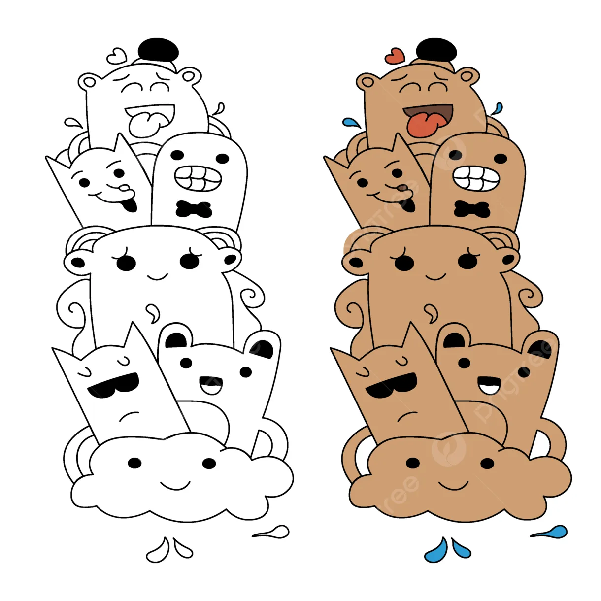 Gambar Set Doodle Lucu Warna Dan Seni Garis, Doodle Imut, Doodle Lucu