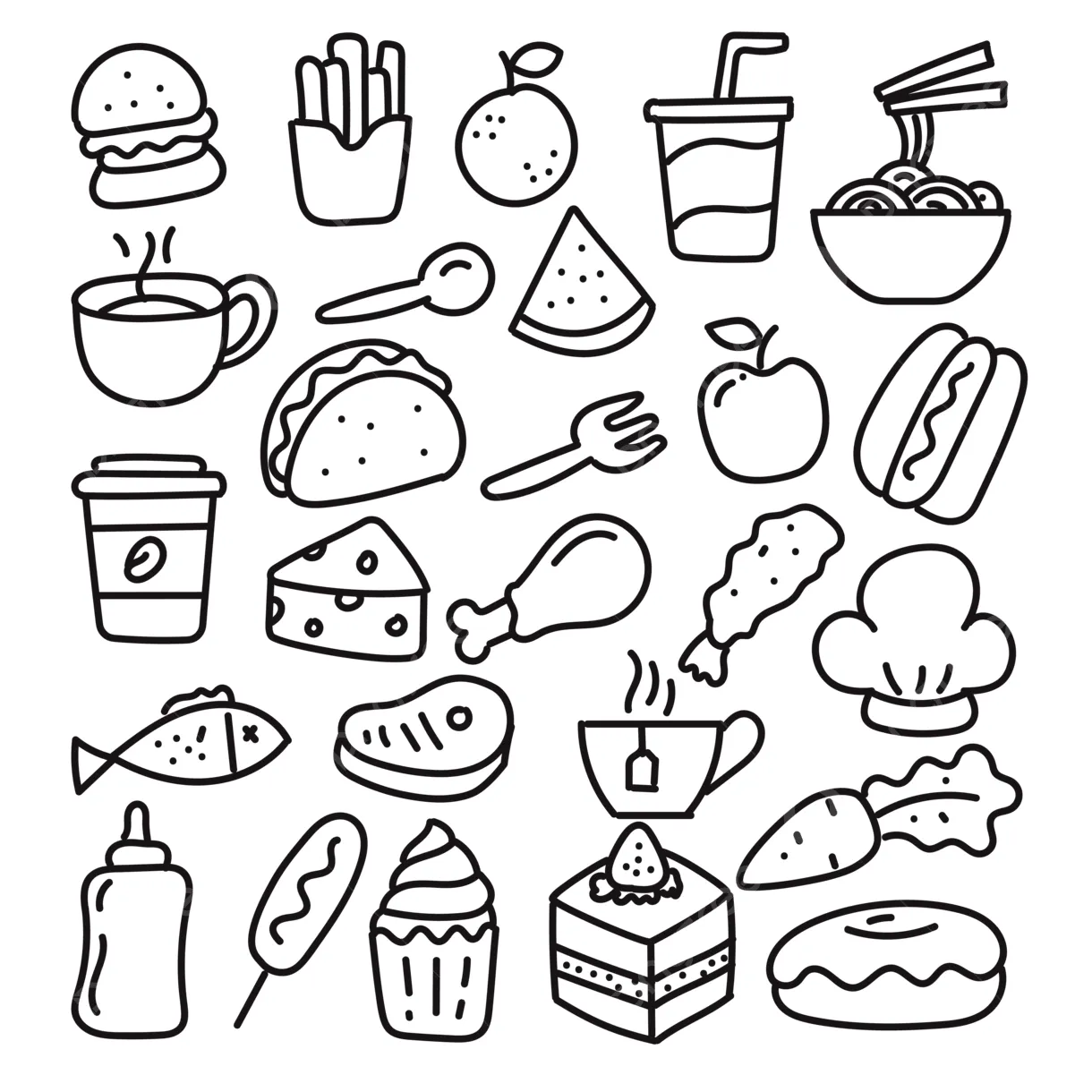 Set Of Foods Doodle Vector, Food Drawing, Doodle Drawing, Doodle Sketch