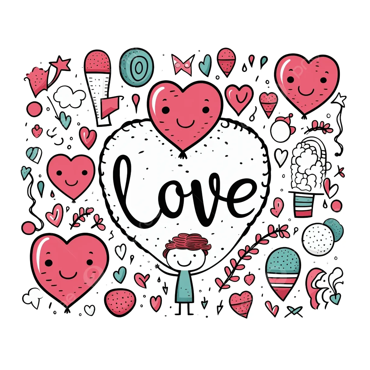 Cute Cartoon Vector Hand Drawn Doodle Love Illustration, Doodle
