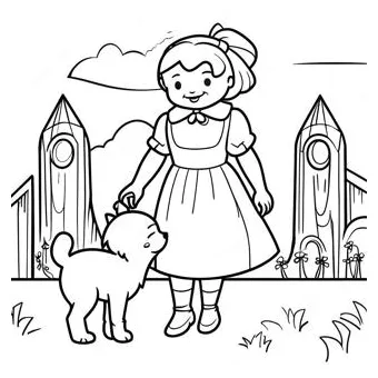 Dorothy and toto in emerald city coloring page coloring-pages
