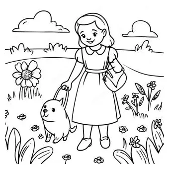Dorothy and toto in the colorful field coloring page 2891-2303