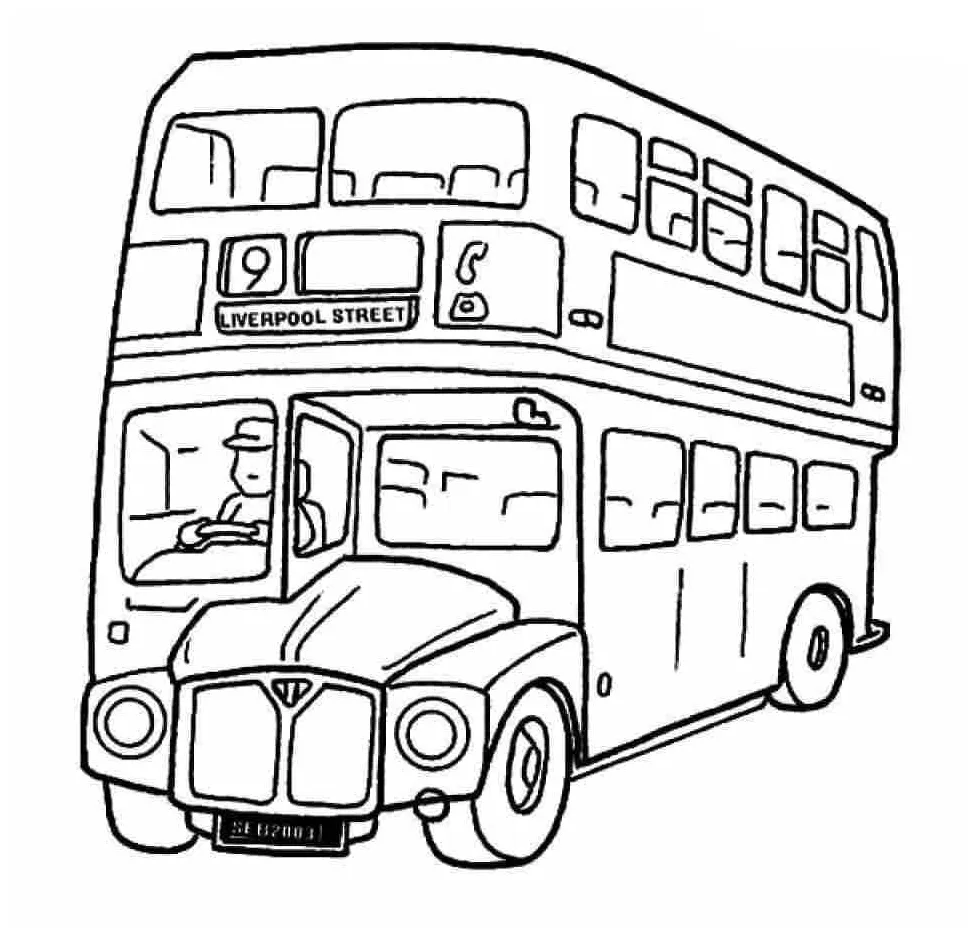 Double-decker bus coloring page download, print or color online for free