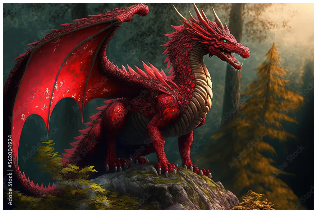 Stunning digital illustration of a red dragon from a mythical world