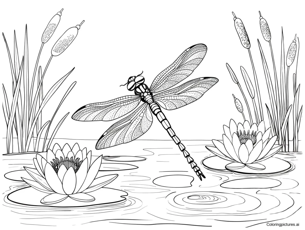 Dragonfly in Nature - Free Printable Coloring Page