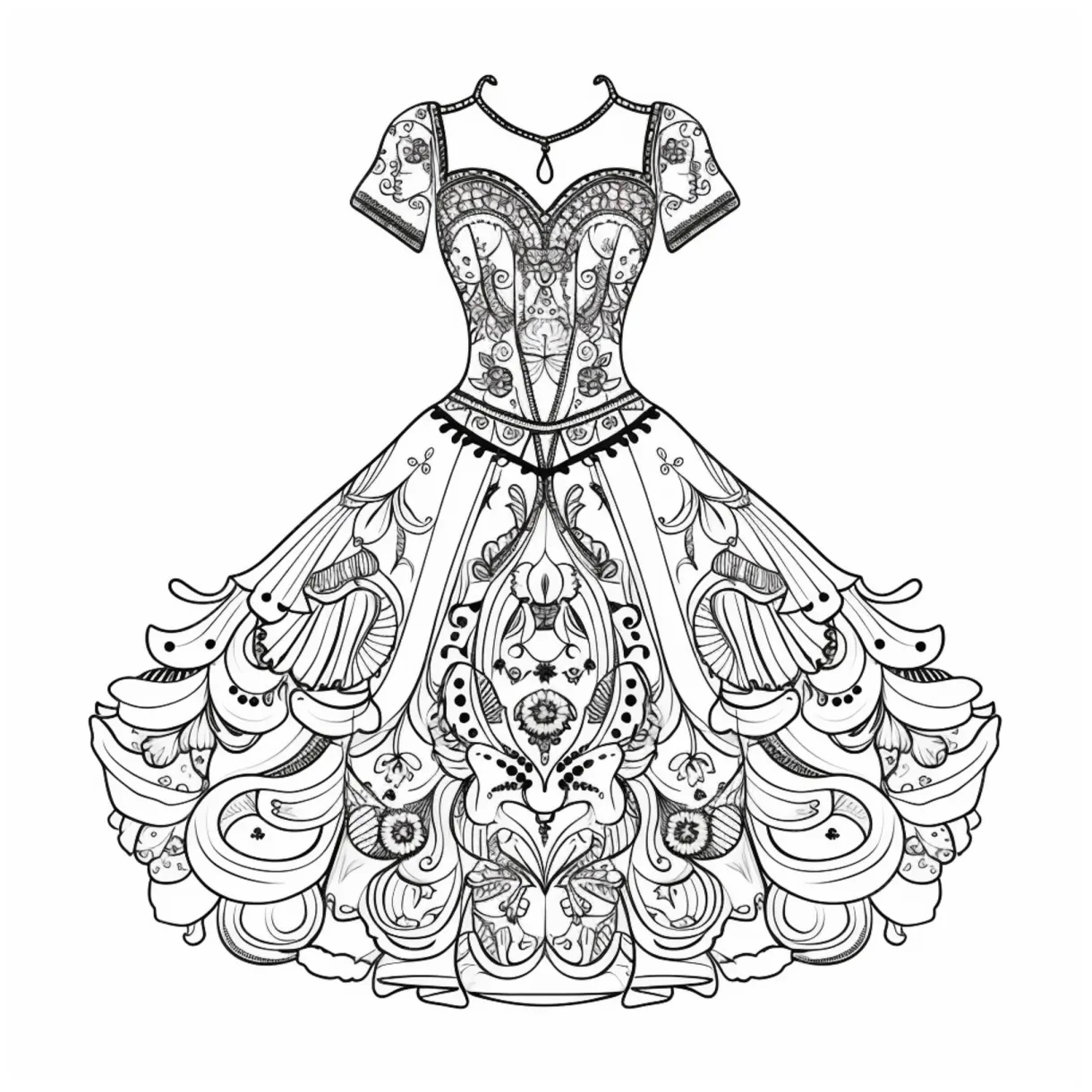 Premium a coloring page of a dress with a floral pattern