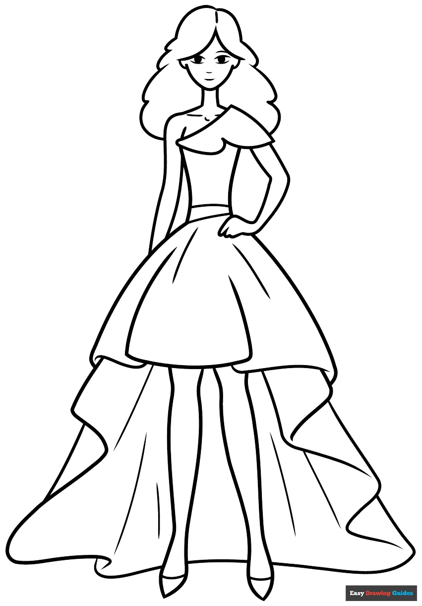 Dress Design Coloring Page | Easy Drawing Guides