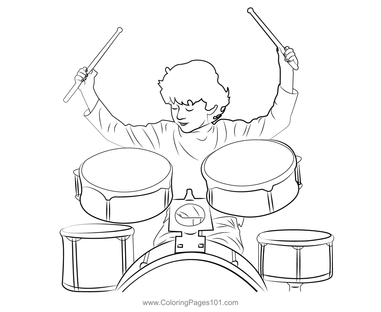 Boy drummer coloring page for kids free drum printable coloring pages