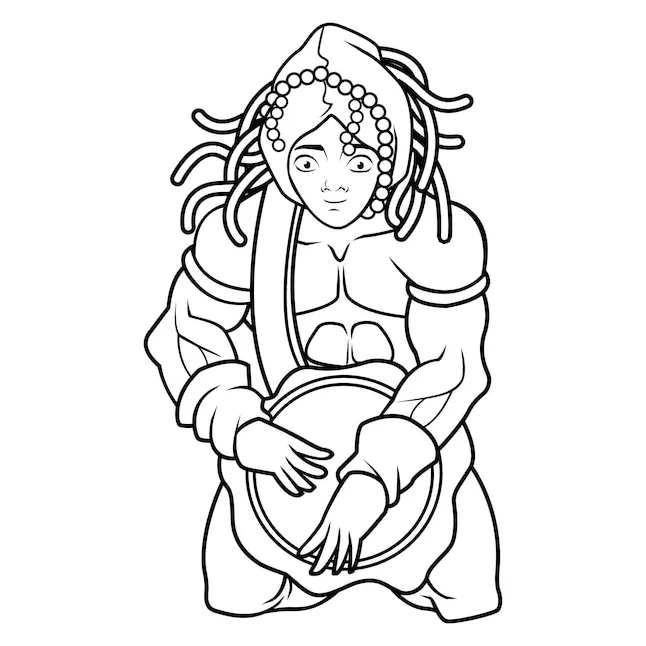 Premium vector drummer character cartoon coloring page