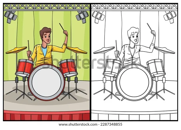 Drummer coloring page colored illustration stock vector