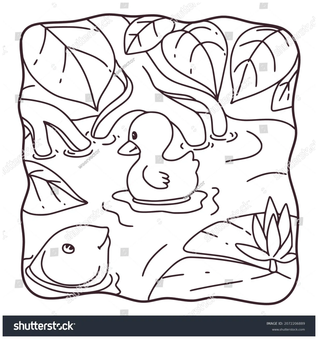 Cartoon Illustration Swimming Duck Coloring Book Stock Vector (Royalty