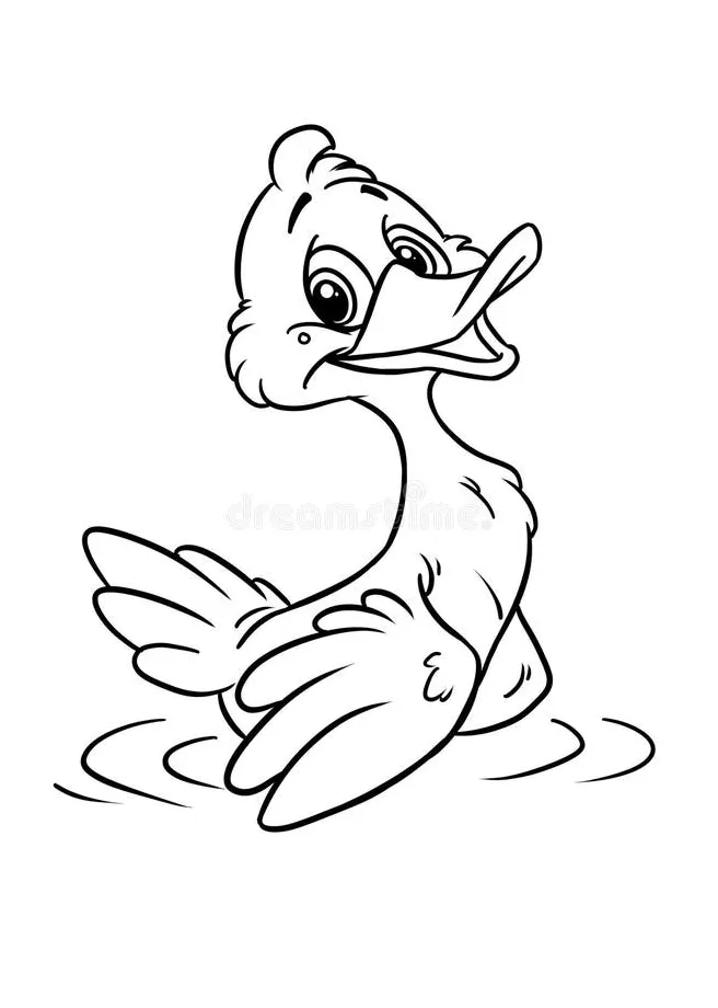 Cheerful Duck Swimming Illustration Character Coloring Stock