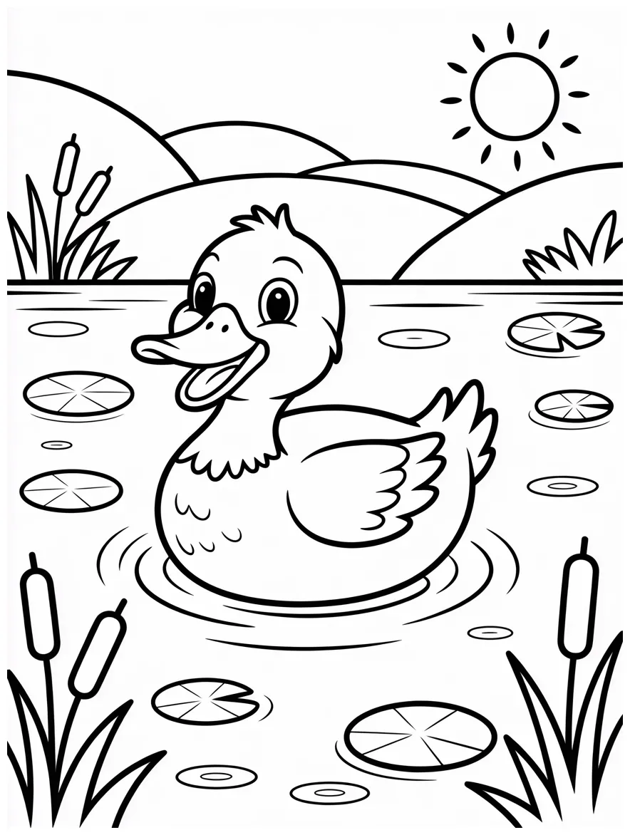 Duck swimming free coloring page