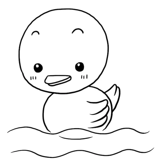 Premium vector a duck swimming in water coloring page