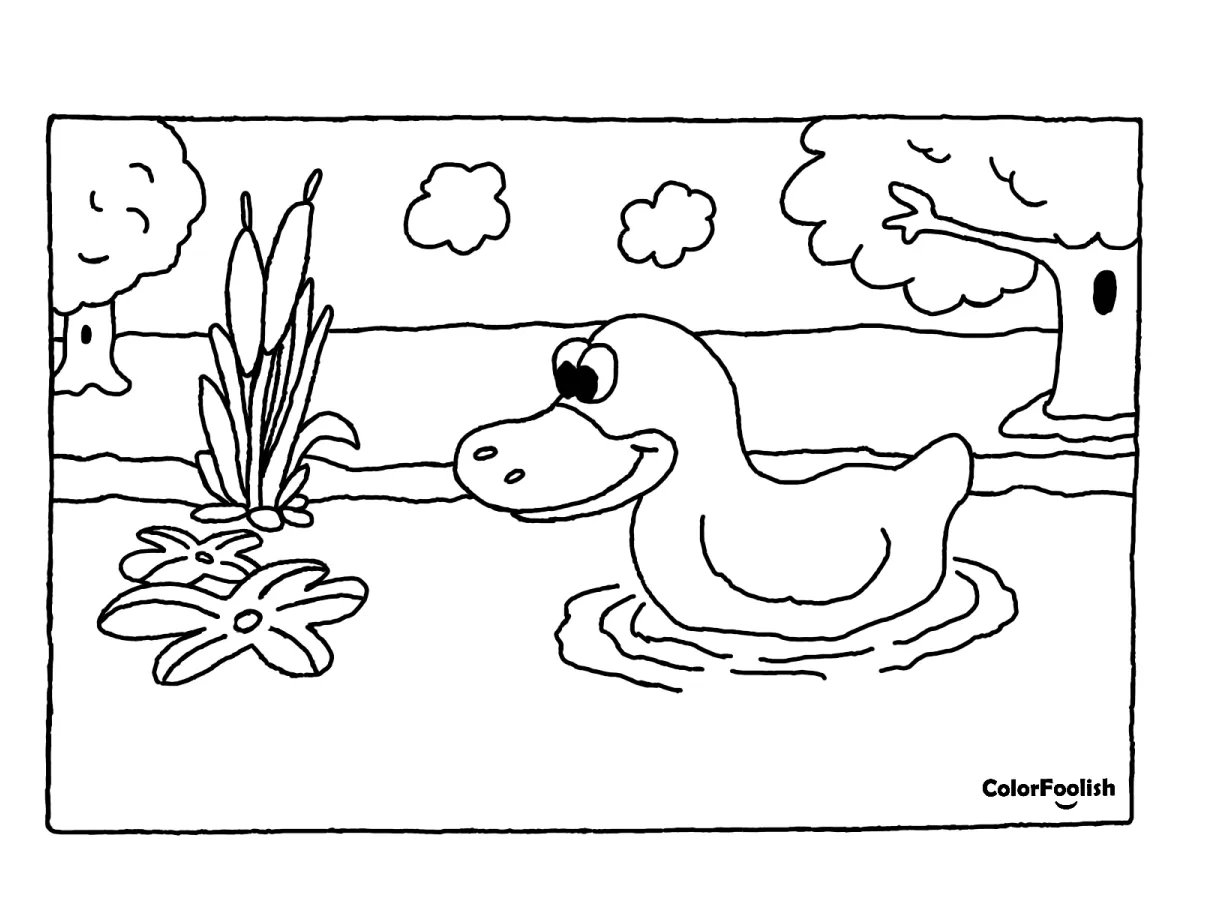 Coloring page of a duck in a pond colorfoolish