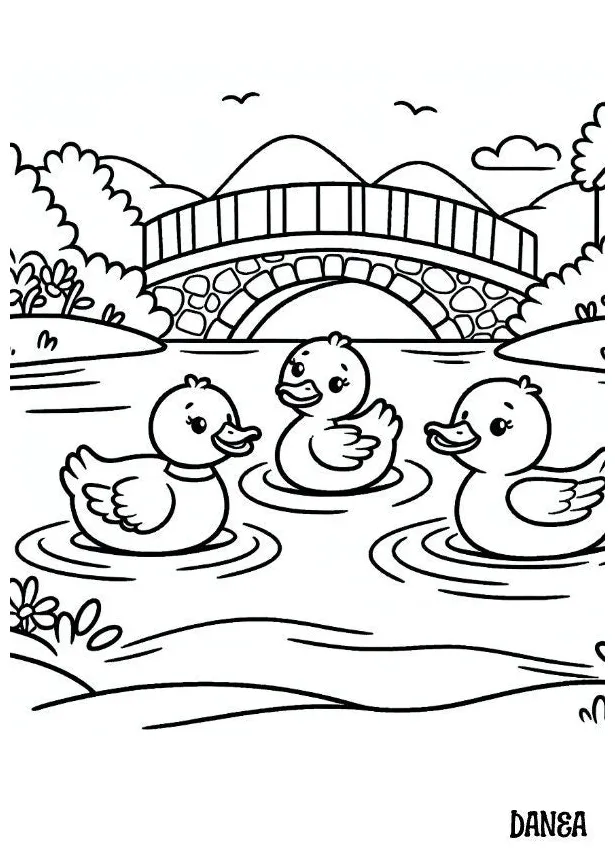 Ducks in a pond coloring page kids printable coloring page etsy