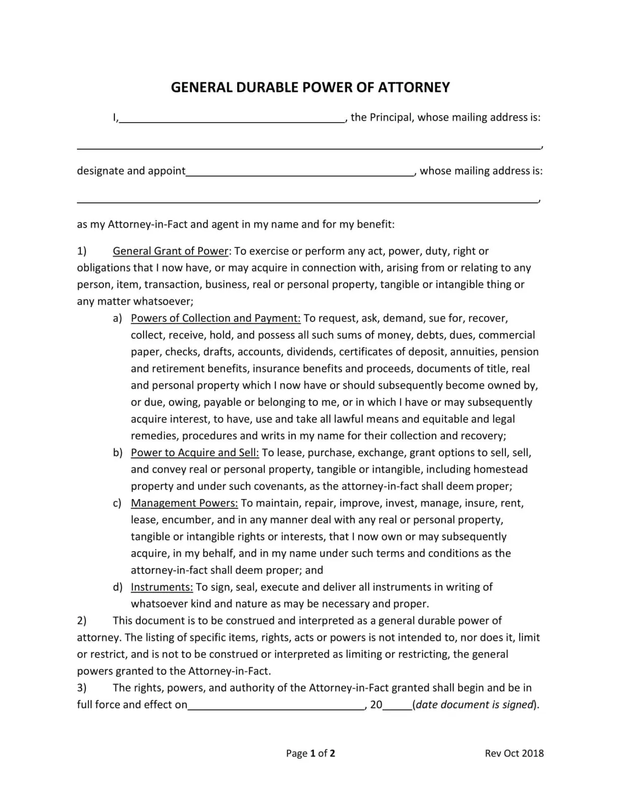 Durable power of attorney