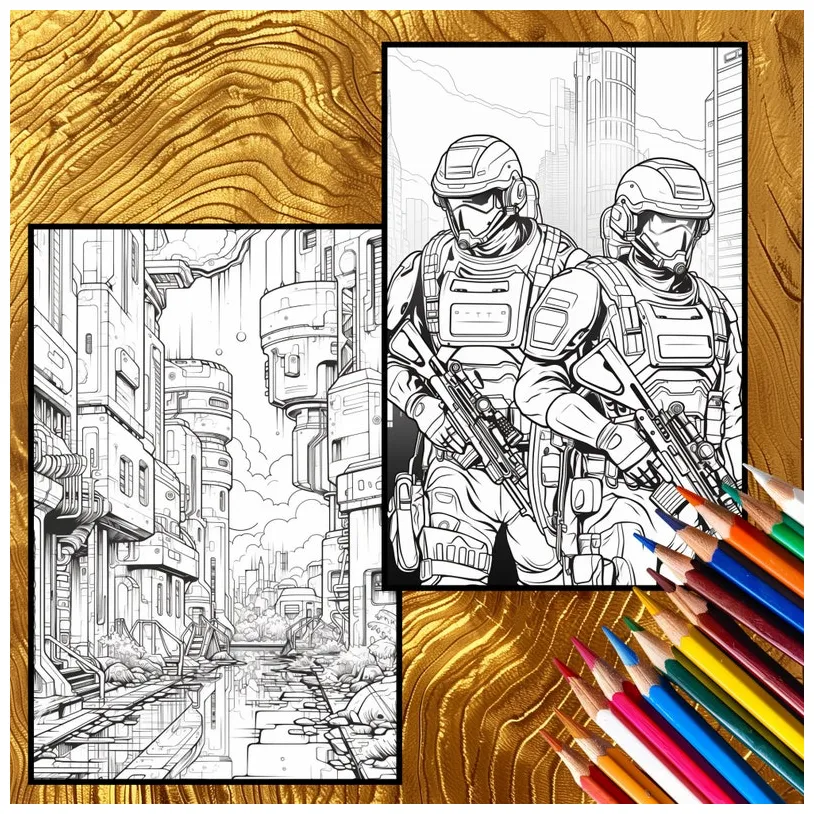 Dystopian coloring book 59 dark designs, digital printable pdf, sci