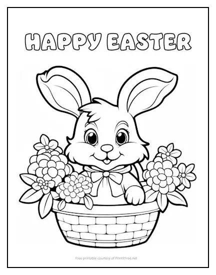 Happy easter bunny basket coloring page print it free