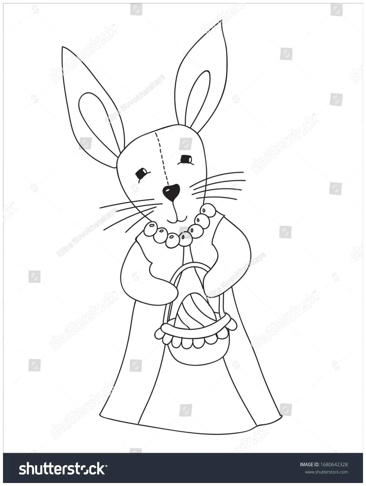 Easter bunny basket coloring page easter stock vector