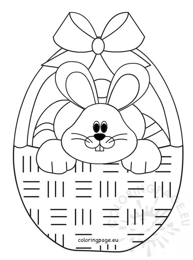 Easter bunny in basket with eggs coloring page