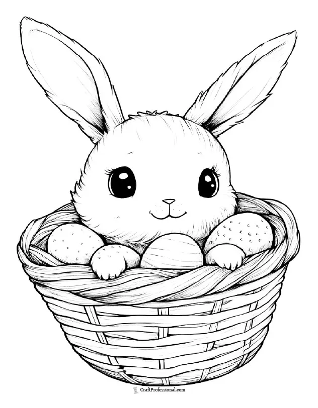 Easter bunny in basket coloring page coloring pages