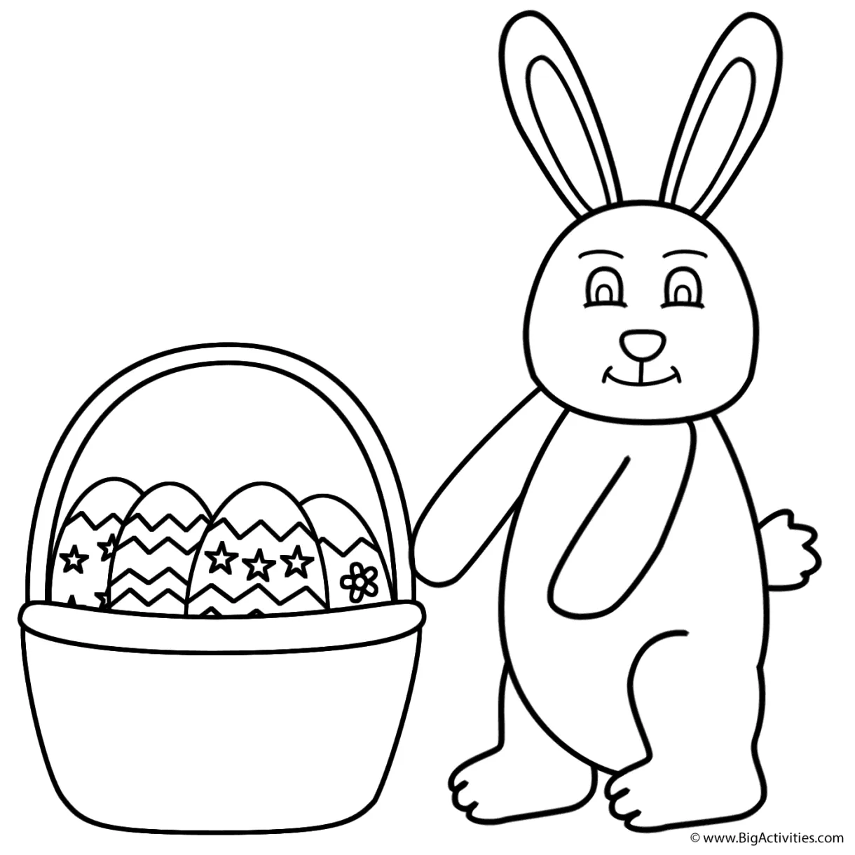 Easter bunny and basket of easter eggs coloring page easter