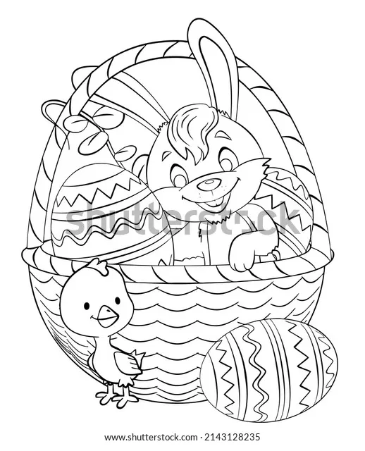 Easter basket bunny element coloring page stock vector