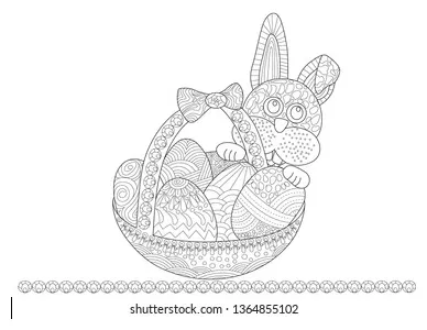 Easter bunny basket coloring page adults stock vector