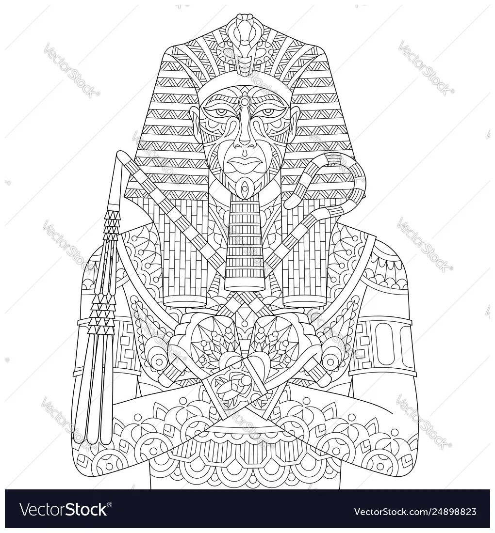 Ancient egyptian pharaoh adult coloring page vector