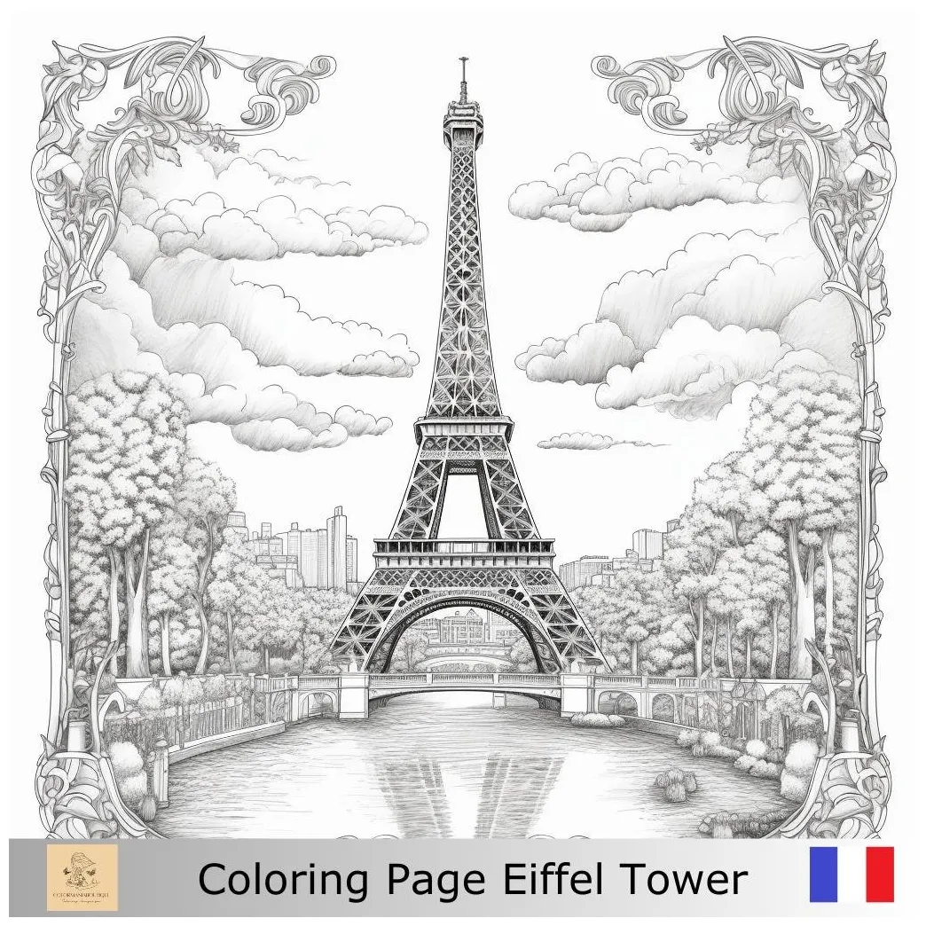 Eiffel tower coloring page download free printable
