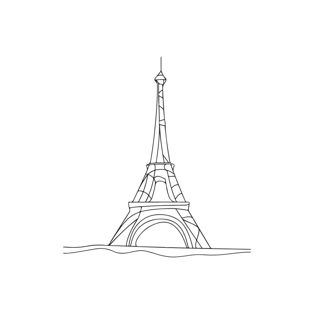 Eiffel tower one line continuous line art drawing, minimalist vector