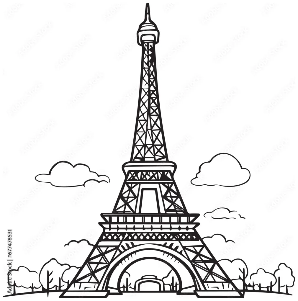 Eiffel tower line art coloring page design stock vector adobe stock