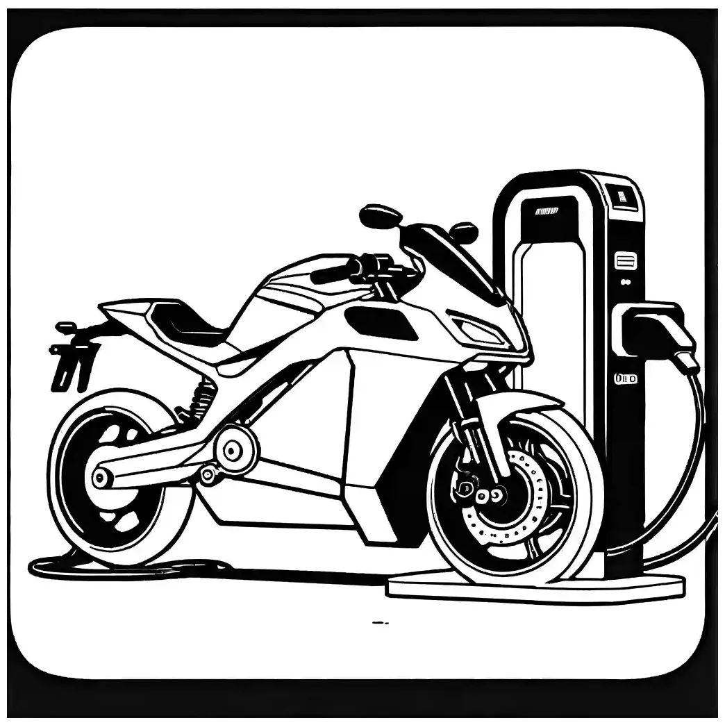 Modern electric motorcycle at charging station coloring page lulu pages