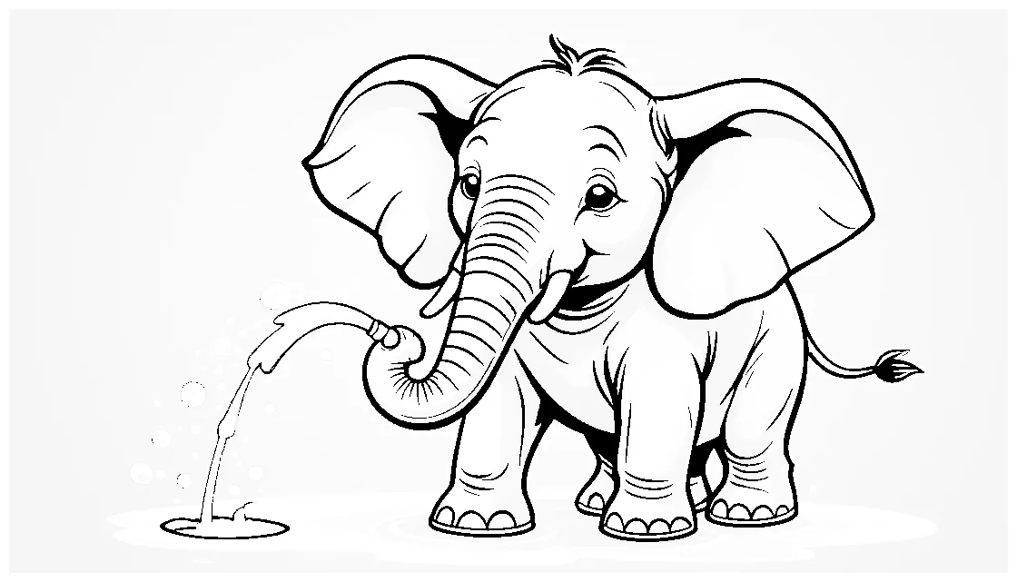 Ai coloring pages generator elephant spraying water with its trunk printable coloring page