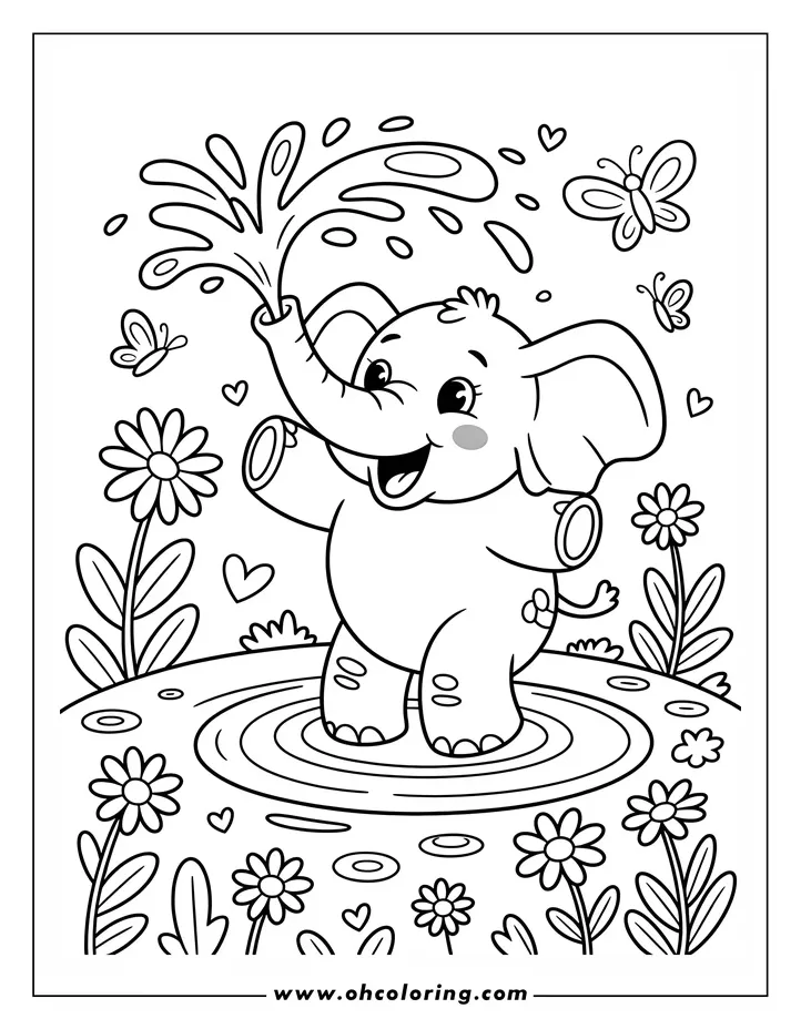 Elephant splashing water coloring page oh! coloring