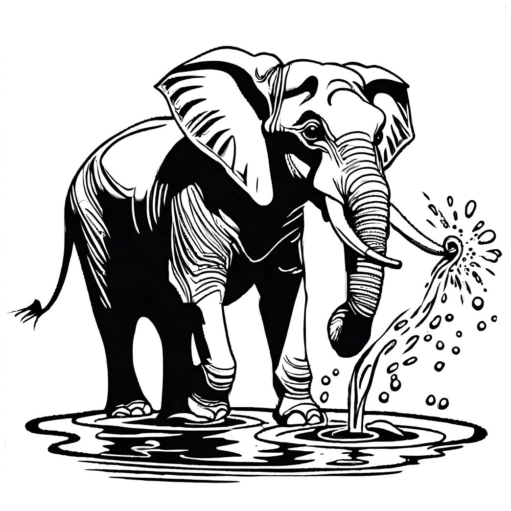 Elephant spraying water coloring jungle