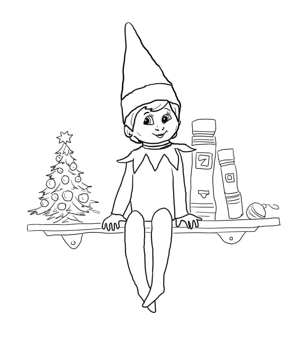 Christmas elf on the shelf coloring page download, print or color