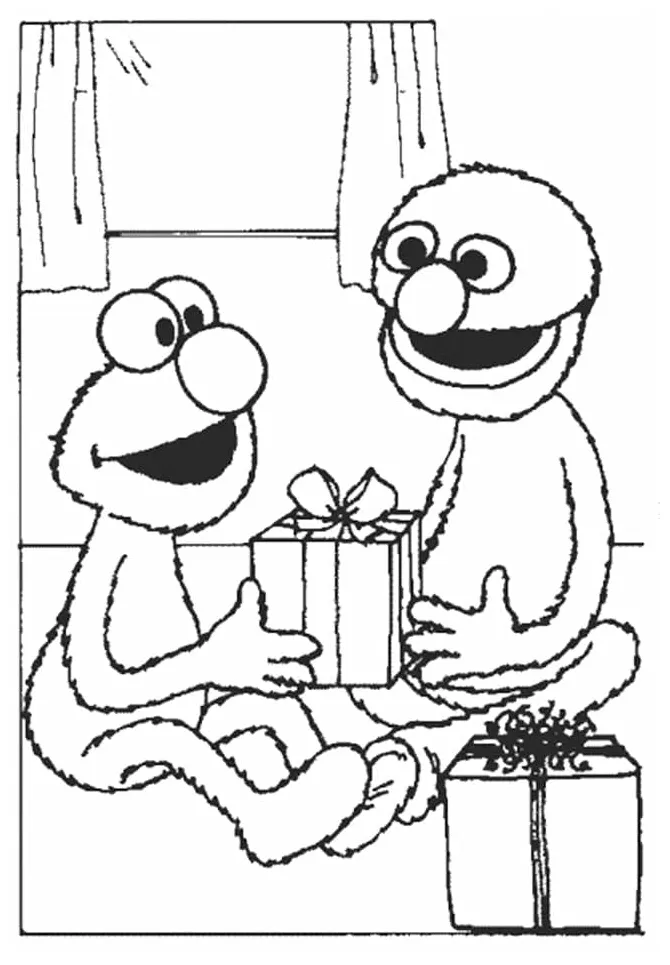 Elmo with Grover coloring page - Download, Print or Color Online for Free