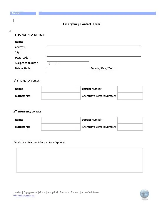 Emergency contact form