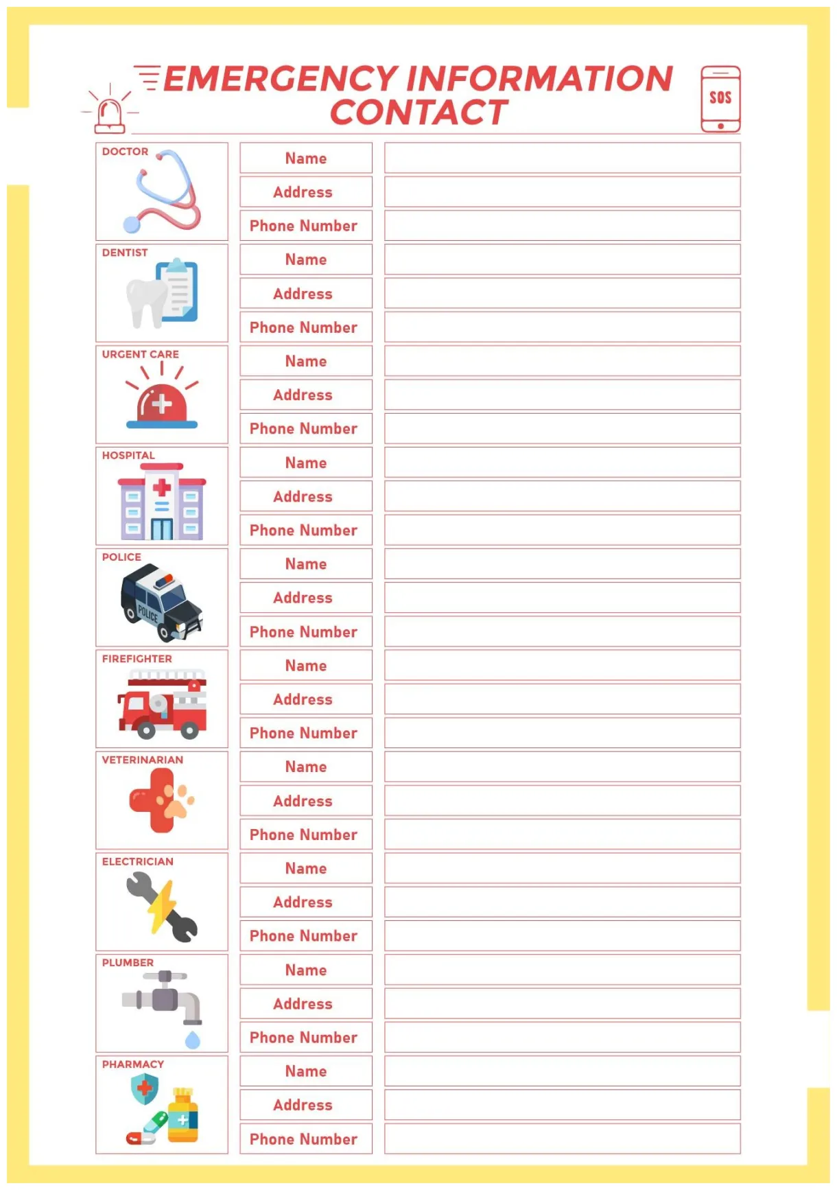 Emergency contact information form