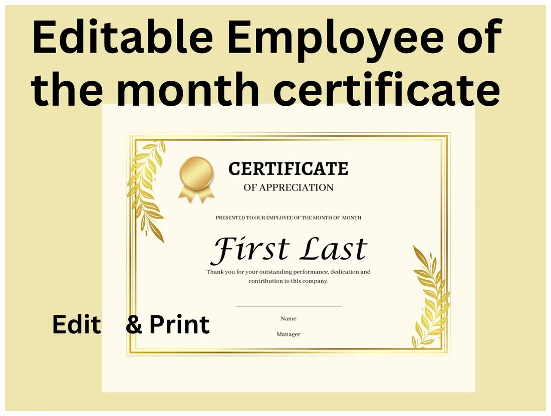 Employee of the Month Template Employee of the Month - Etsy