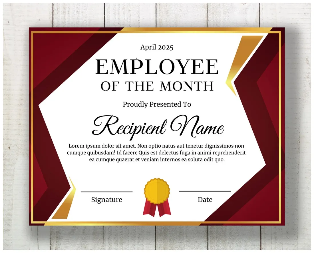 Editable Employee of Month Template, Employee of the Month Certificate